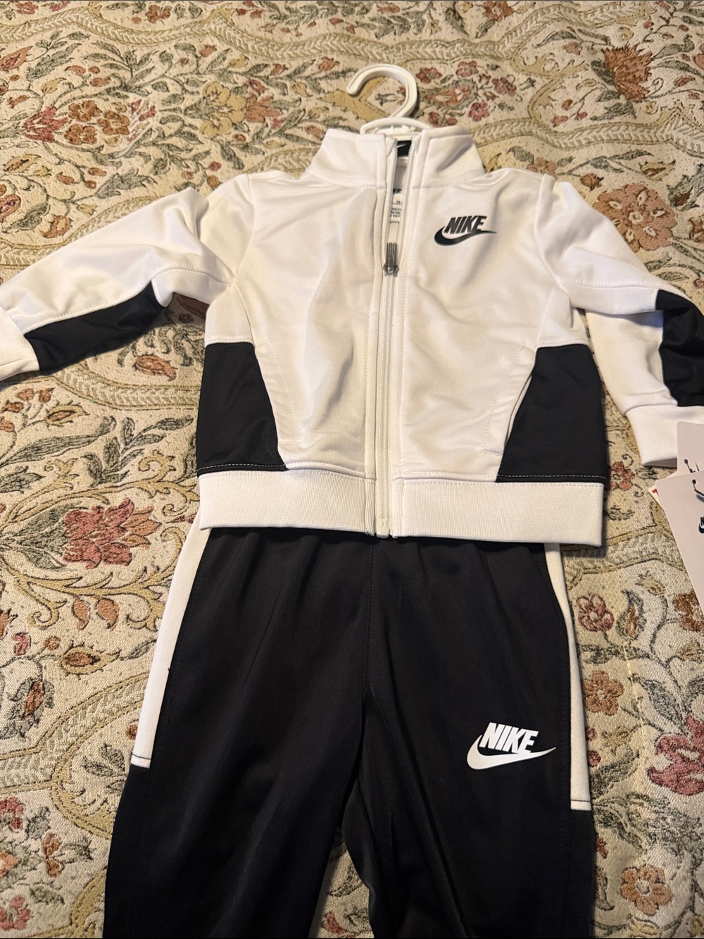 Nike White and Black Youth Zip-Up Tracksuit Set